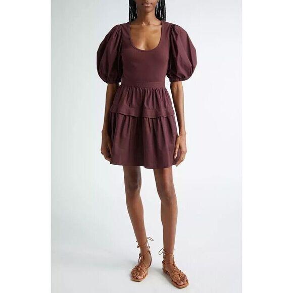 NEW ULLA JOHNSON Tilda Bordeaux Mixed Media Mini dress SIZE Small - Picture 1 of 8